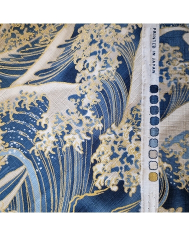 Tela de dobby japonés "La gran ola" en azul cobalto