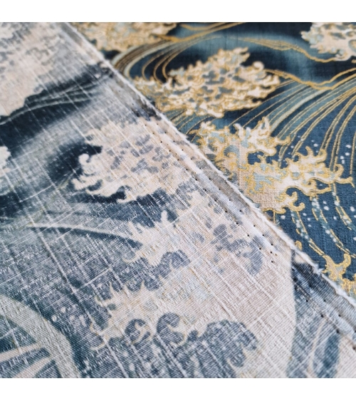 Tela de dobby japonés "La gran ola" en azul teal
