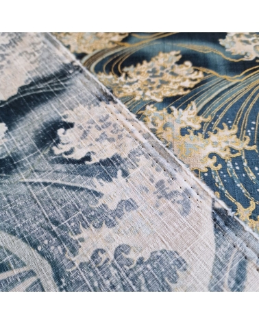 Japanese dobby fabric 'The Great Wave' in teal blue.