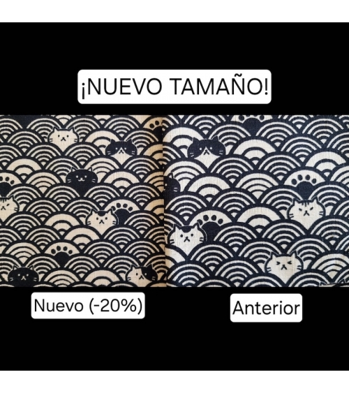 Dobby Japonés. Gatos y olas sobre blanco natural. dibujo 20% mas pequeño