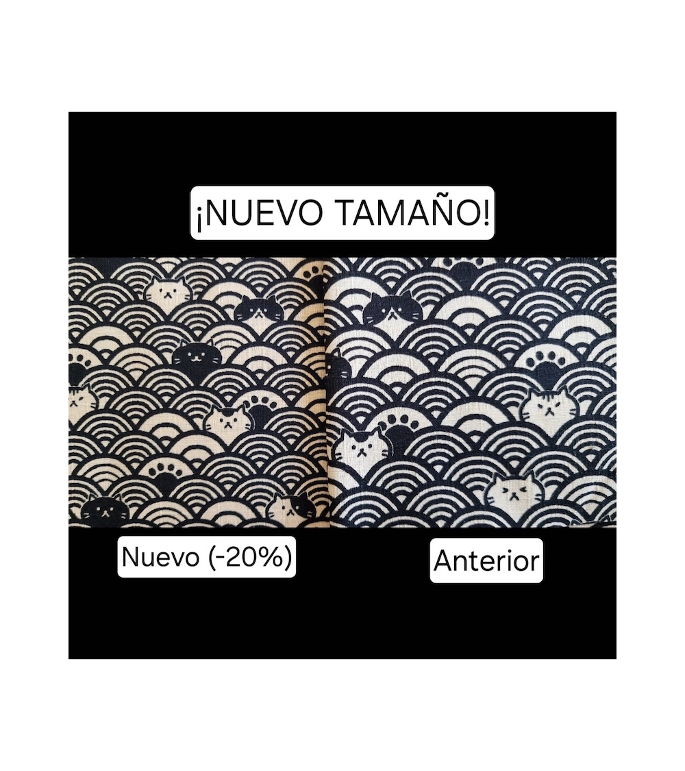 Dobby Japonés. Gatos y olas sobre blanco natural. dibujo 20% mas pequeño