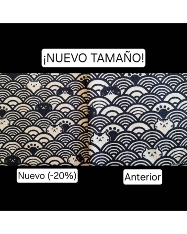 Dobby Japonés. Gatos y olas sobre blanco natural. dibujo 20% mas pequeño
