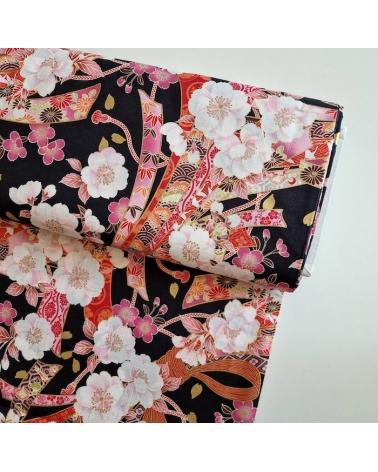 Light dobby fabric with sakuras and Tabane noshi on black.