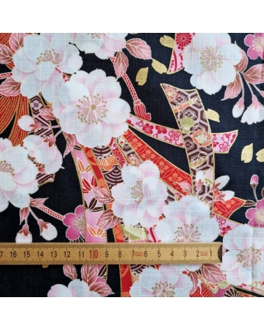 Light dobby fabric with sakuras and Tabane noshi on black.