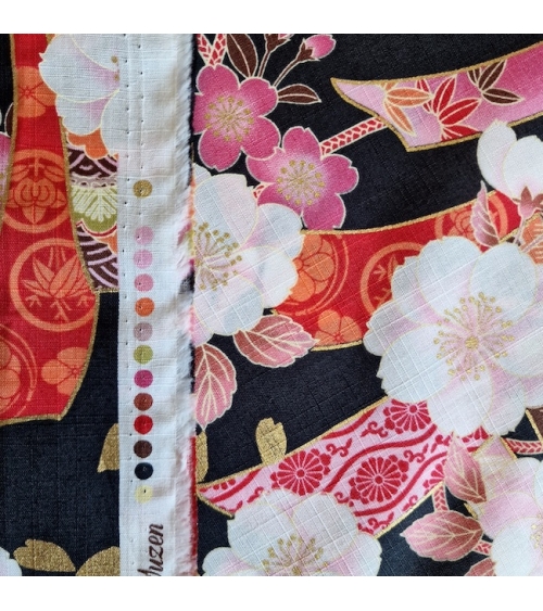Light dobby fabric with sakuras and Tabane noshi on black.