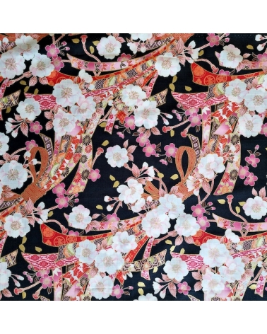 Light dobby fabric with sakuras and Tabane noshi on black.