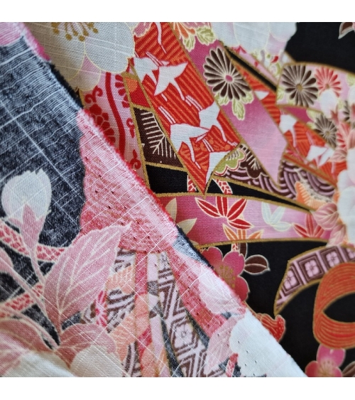 Light dobby fabric with sakuras and Tabane noshi on black.