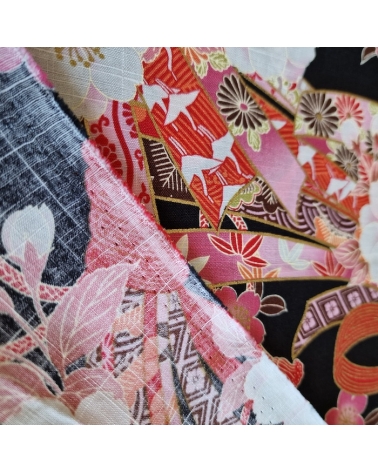 Light dobby fabric with sakuras and Tabane noshi on black.