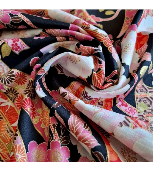 Light dobby fabric with sakuras and Tabane noshi on black.