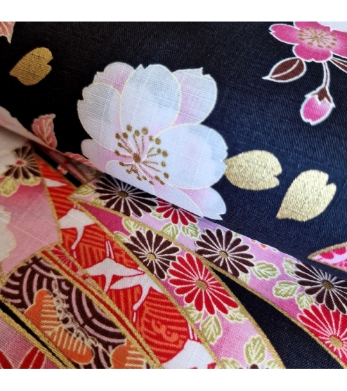 Light dobby fabric with sakuras and Tabane noshi on black.