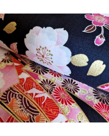 Light dobby fabric with sakuras and Tabane noshi on black.