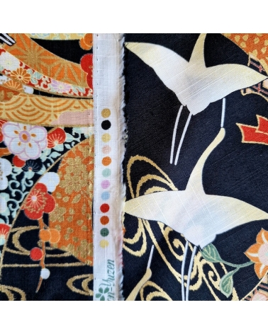 Light dobby fabric with cranes and Tabane noshi on black.