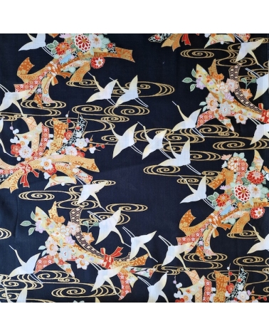 Light dobby fabric with cranes and Tabane noshi on black.