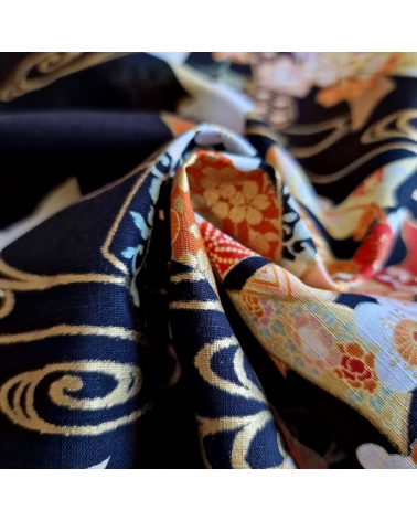 Light dobby fabric with cranes and Tabane noshi on black.