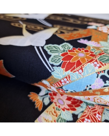 Light dobby fabric with cranes and Tabane noshi on black.