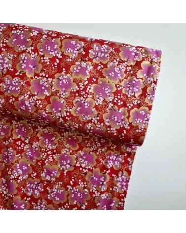 Japanese fabric ‘Sakura branches’ in red, fuchsia and gold