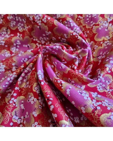 Japanese fabric ‘Sakura branches’ in red, fuchsia and gold