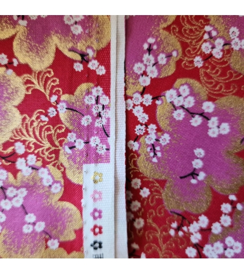 Japanese fabric ‘Sakura branches’ in red, fuchsia and gold