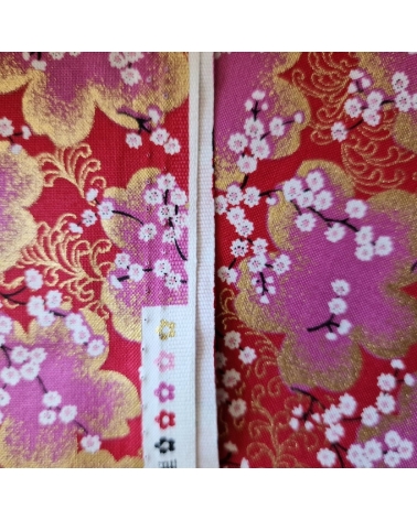 Japanese fabric ‘Sakura branches’ in red, fuchsia and gold