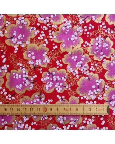 Japanese fabric ‘Sakura branches’ in red, fuchsia and gold