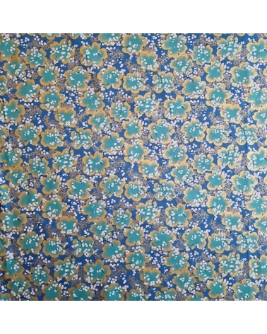 Tela japonesa "Ramas de sakura" en azul cobalto  y turquesa con detalles en oro