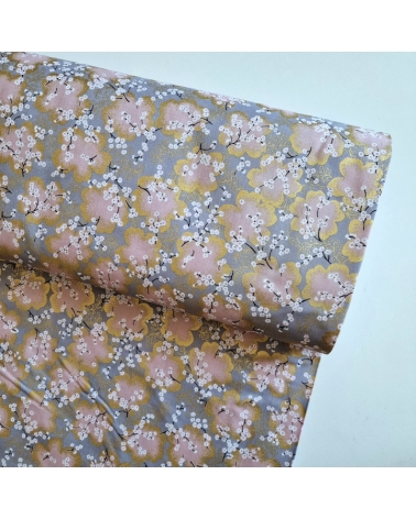 Japanese fabric ‘Sakura branches’ in grey, pink  and gold