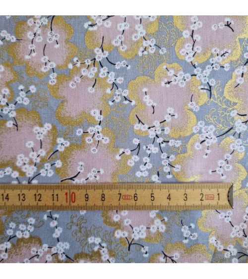 Japanese fabric ‘Sakura branches’ in grey, pink  and gold