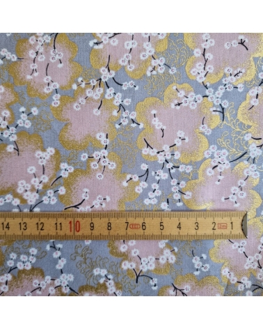 Japanese fabric ‘Sakura branches’ in grey, pink  and gold