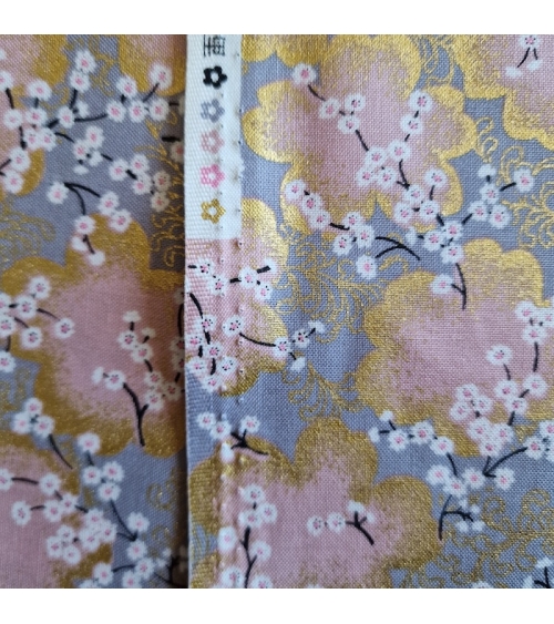 Japanese fabric ‘Sakura branches’ in grey, pink  and gold