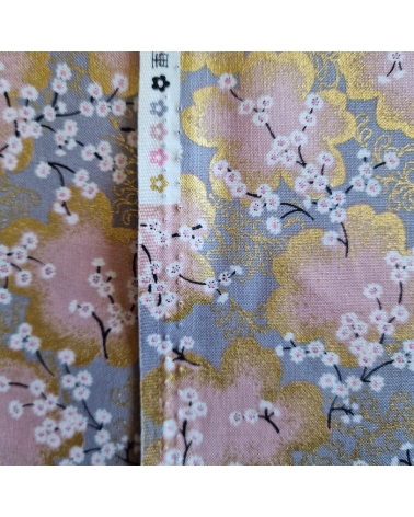 Japanese fabric ‘Sakura branches’ in grey, pink  and gold