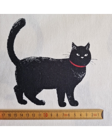 Tela de loneta japonesa. Gatos negros sobre fondo blanco.