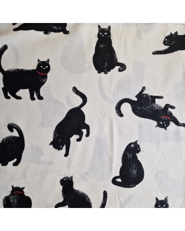 Tela de loneta japonesa. Gatos negros sobre fondo blanco.