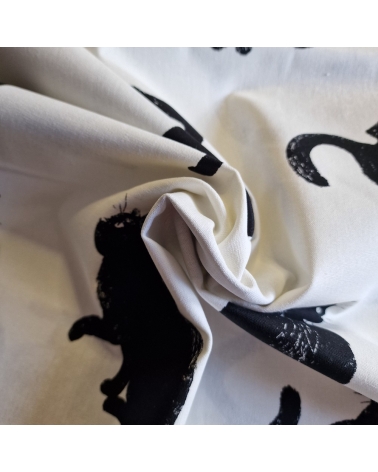 Japanese Canvas with big black cats on white background.