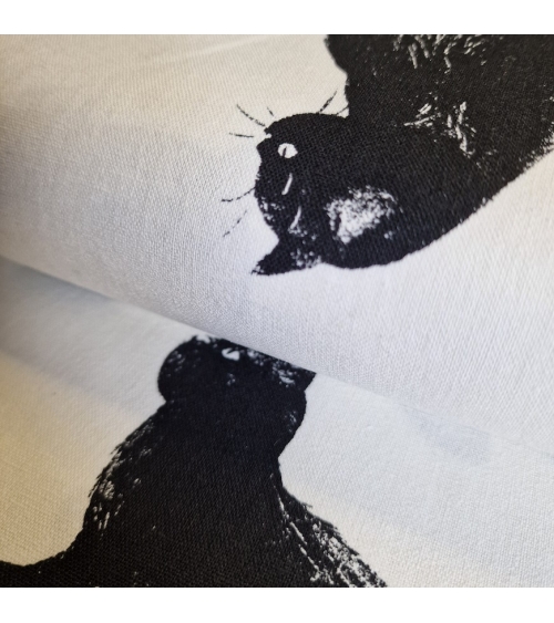 Tela de loneta japonesa. Gatos negros sobre fondo blanco.