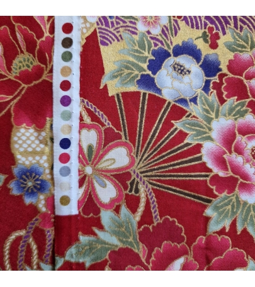 Japanese cotton fabric 'Fans and peonies' in red.