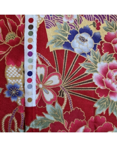 Japanese cotton fabric 'Fans and peonies' in red.
