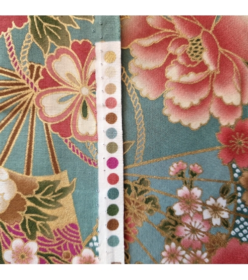 Japanese cotton fabric 'Fans and peonies' in jade green.