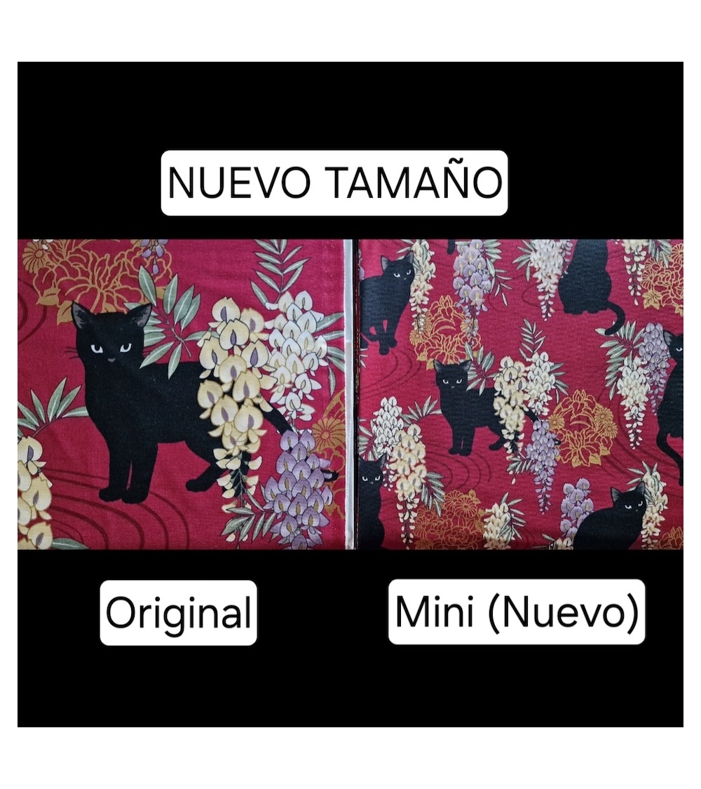 Japanese fabric. Black cats with Wisteria MINI. Red background