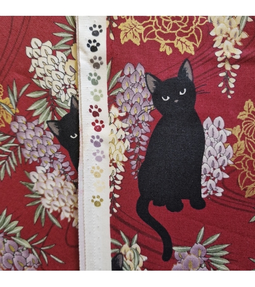Japanese fabric. Black cats with Wisteria MINI. Red background