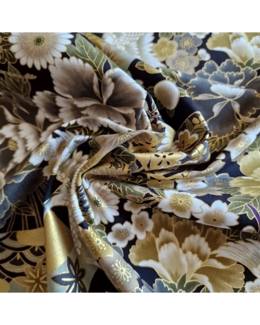 Japanese fabric Tsuru to Hana in grey, black and gold.