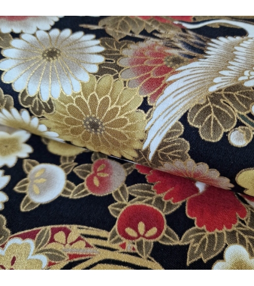 Japanese fabric Tsuru to Hana in red, black and gold.