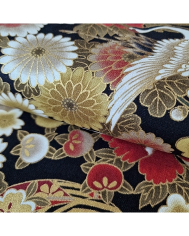 Japanese fabric Tsuru to Hana in red, black and gold.