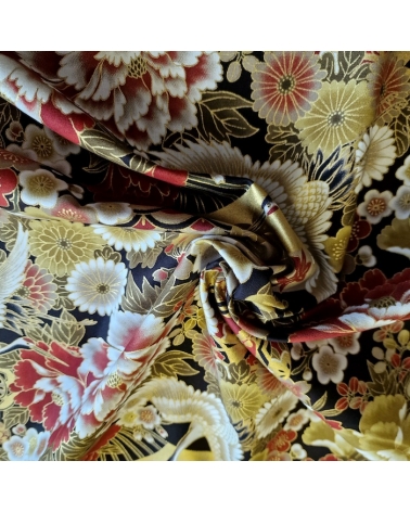 Japanese fabric Tsuru to Hana in red, black and gold.