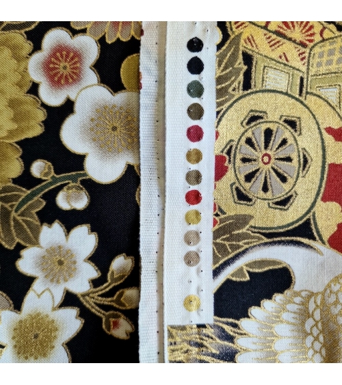 Japanese fabric Tsuru to Hana in red, black and gold.