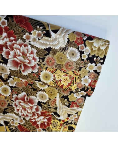 Japanese fabric Tsuru to Hana in red, black and gold.