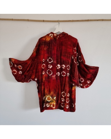 Michiyuki (Abrigo para kimono) vintage "Shibori" en terciopelo rojo