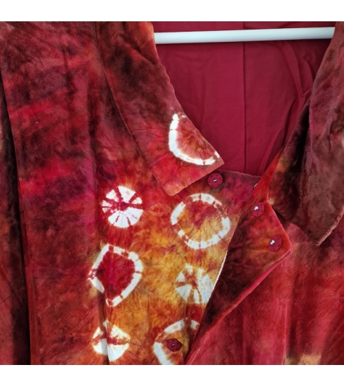 Michiyuki (Abrigo para kimono) vintage "Shibori" en terciopelo rojo