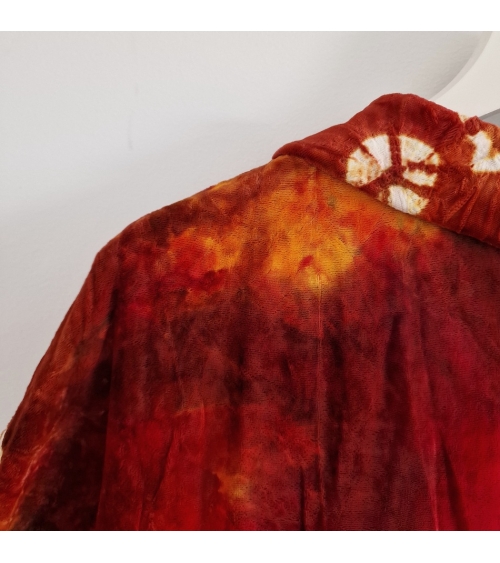 Michiyuki (Abrigo para kimono) vintage "Shibori" en terciopelo rojo