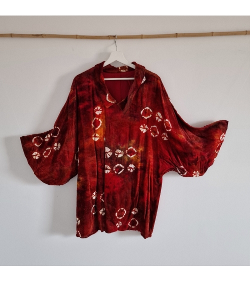 Michiyuki (Abrigo para kimono) vintage "Shibori" en terciopelo rojo