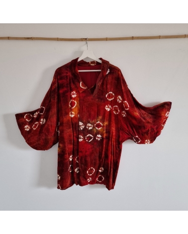 Michiyuki (Abrigo para kimono) vintage "Shibori" en terciopelo rojo